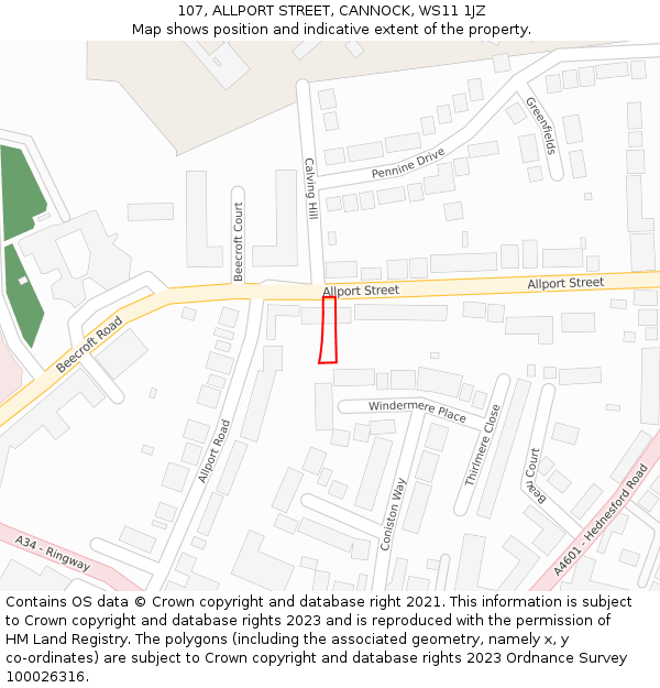107, ALLPORT STREET, CANNOCK, WS11 1JZ: Location map and indicative extent of plot