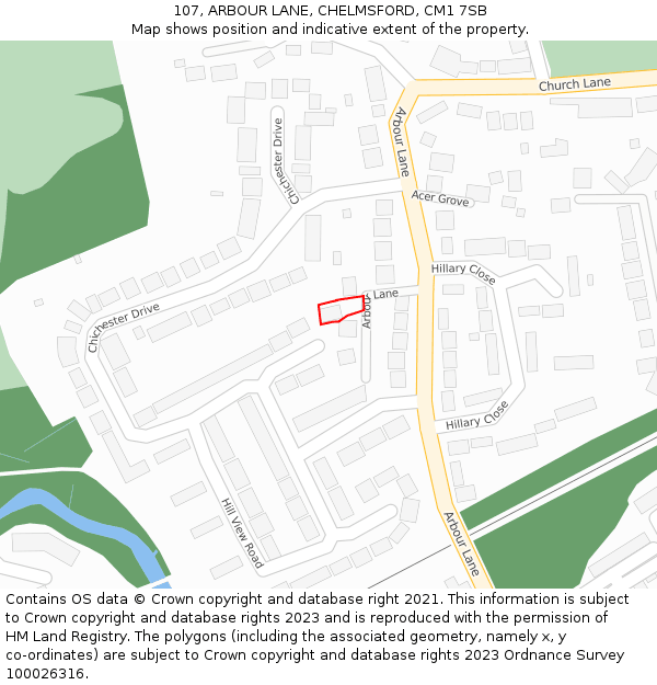 107, ARBOUR LANE, CHELMSFORD, CM1 7SB: Location map and indicative extent of plot