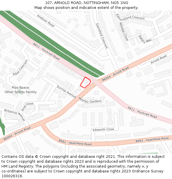 107, ARNOLD ROAD, NOTTINGHAM, NG5 1NG: Location map and indicative extent of plot