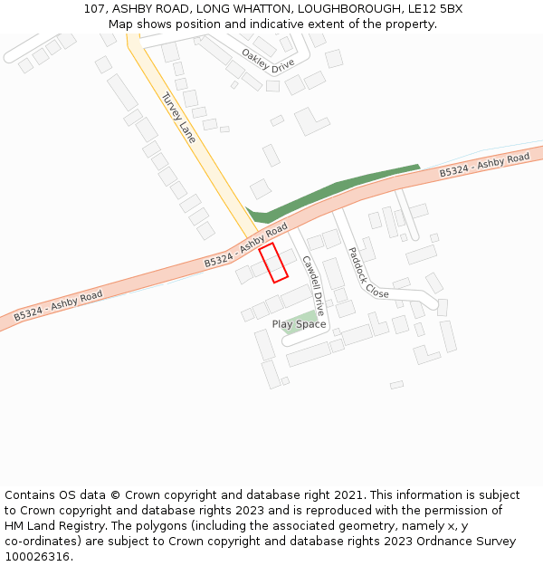 107, ASHBY ROAD, LONG WHATTON, LOUGHBOROUGH, LE12 5BX: Location map and indicative extent of plot