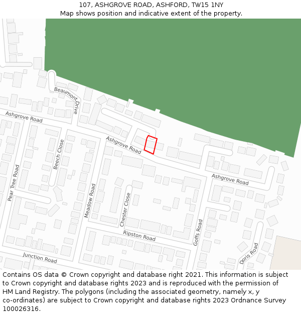 107, ASHGROVE ROAD, ASHFORD, TW15 1NY: Location map and indicative extent of plot