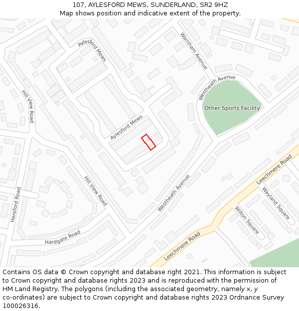 107, AYLESFORD MEWS, SUNDERLAND, SR2 9HZ: Location map and indicative extent of plot