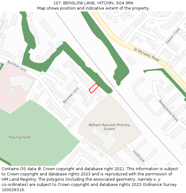 107, BENSLOW LANE, HITCHIN, SG4 9RA: Location map and indicative extent of plot