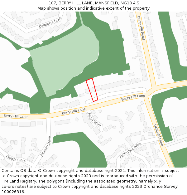 107, BERRY HILL LANE, MANSFIELD, NG18 4JS: Location map and indicative extent of plot
