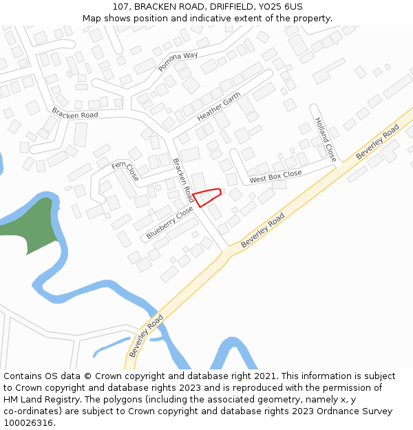 107, BRACKEN ROAD, DRIFFIELD, YO25 6US: Location map and indicative extent of plot