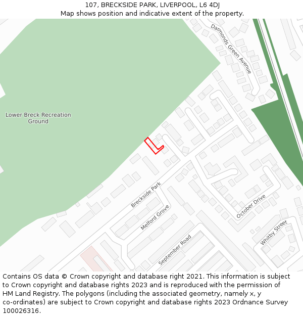 107, BRECKSIDE PARK, LIVERPOOL, L6 4DJ: Location map and indicative extent of plot