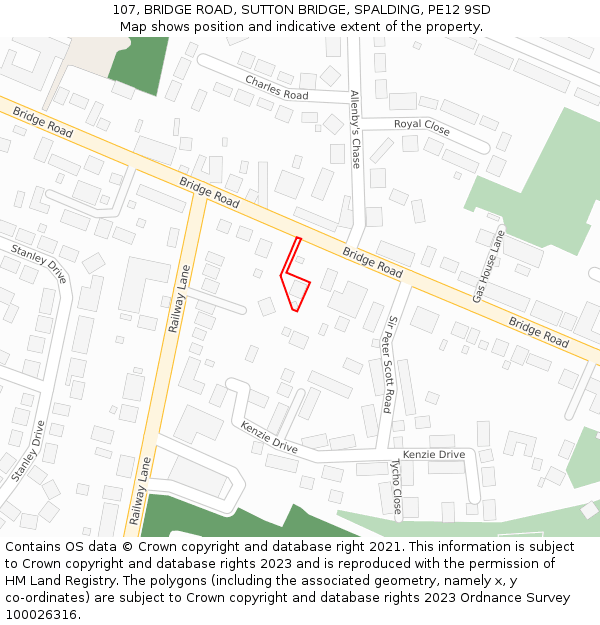 107, BRIDGE ROAD, SUTTON BRIDGE, SPALDING, PE12 9SD: Location map and indicative extent of plot