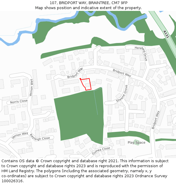 107, BRIDPORT WAY, BRAINTREE, CM7 9FP: Location map and indicative extent of plot