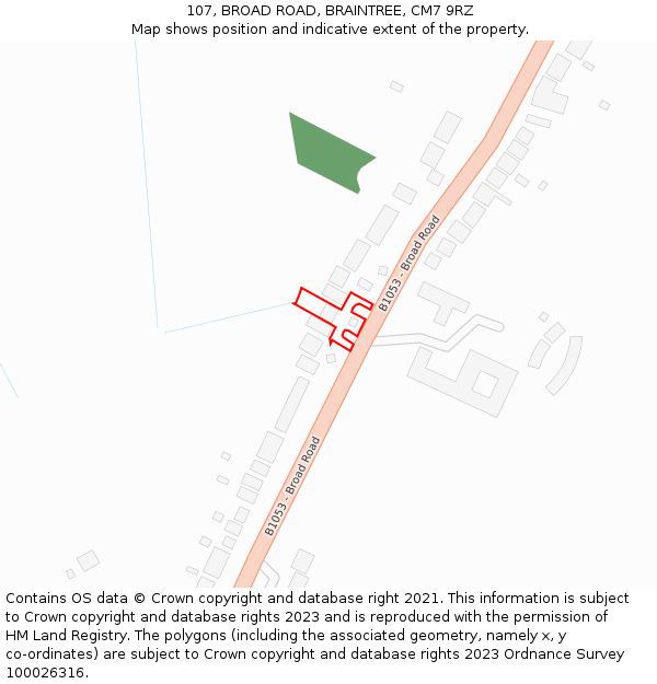107, BROAD ROAD, BRAINTREE, CM7 9RZ: Location map and indicative extent of plot