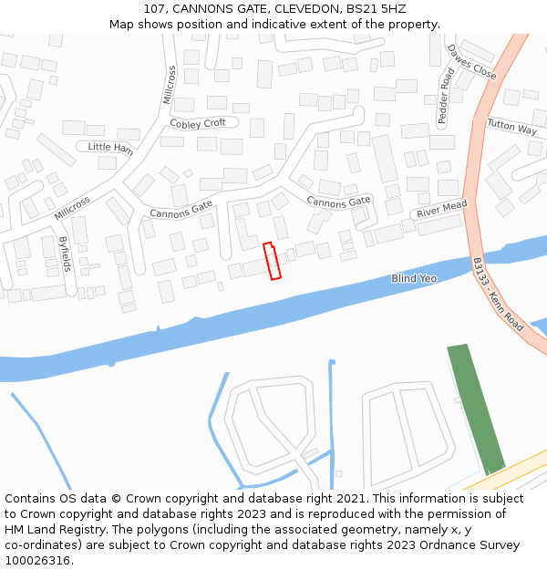 107, CANNONS GATE, CLEVEDON, BS21 5HZ: Location map and indicative extent of plot