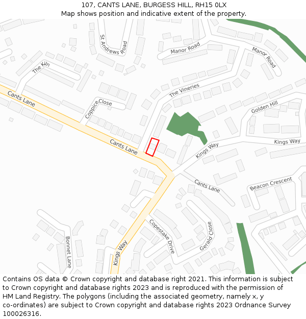 107, CANTS LANE, BURGESS HILL, RH15 0LX: Location map and indicative extent of plot