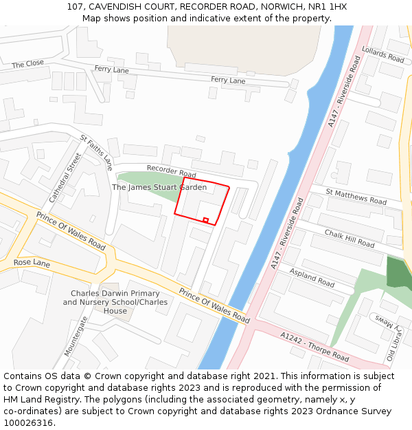 107, CAVENDISH COURT, RECORDER ROAD, NORWICH, NR1 1HX: Location map and indicative extent of plot