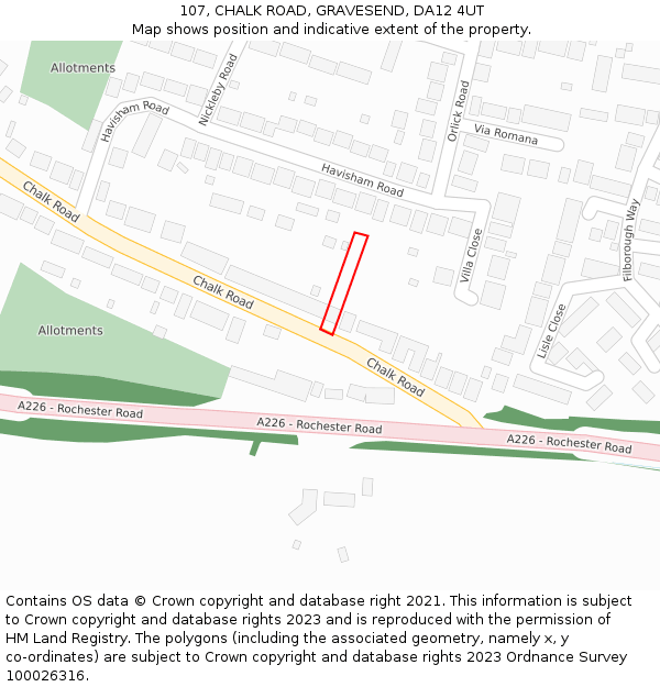 107, CHALK ROAD, GRAVESEND, DA12 4UT: Location map and indicative extent of plot