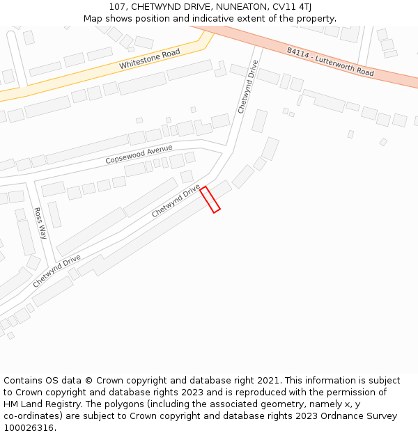 107, CHETWYND DRIVE, NUNEATON, CV11 4TJ: Location map and indicative extent of plot