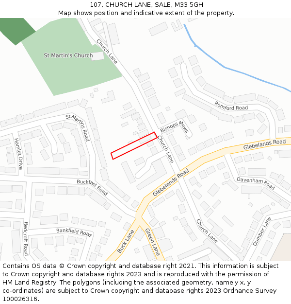 107, CHURCH LANE, SALE, M33 5GH: Location map and indicative extent of plot