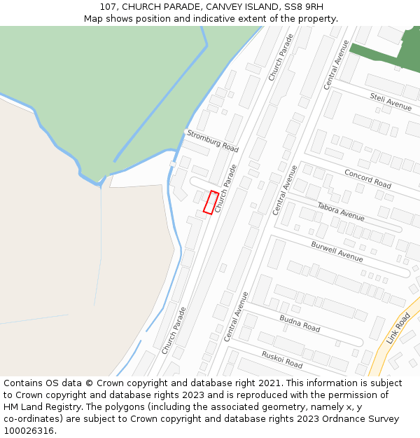 107, CHURCH PARADE, CANVEY ISLAND, SS8 9RH: Location map and indicative extent of plot