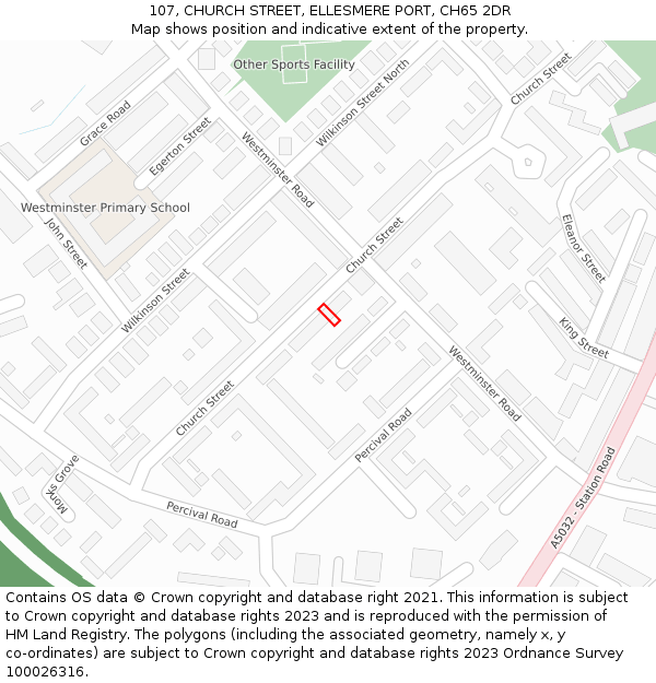 107, CHURCH STREET, ELLESMERE PORT, CH65 2DR: Location map and indicative extent of plot