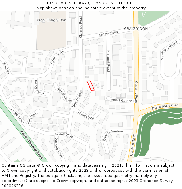 107, CLARENCE ROAD, LLANDUDNO, LL30 1DT: Location map and indicative extent of plot