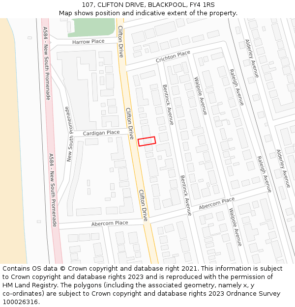 107, CLIFTON DRIVE, BLACKPOOL, FY4 1RS: Location map and indicative extent of plot
