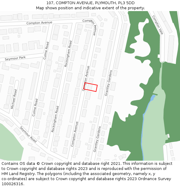 107, COMPTON AVENUE, PLYMOUTH, PL3 5DD: Location map and indicative extent of plot