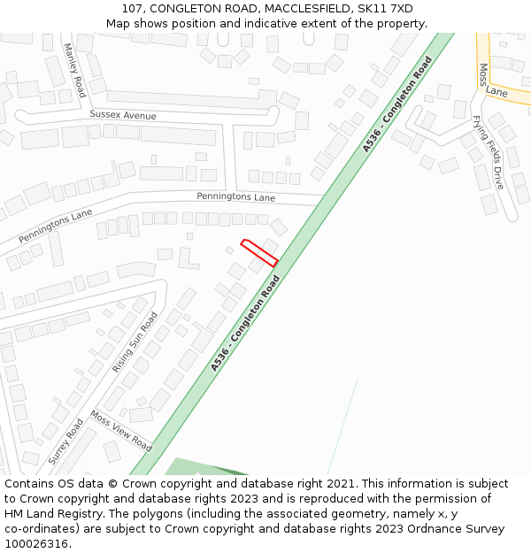 107, CONGLETON ROAD, MACCLESFIELD, SK11 7XD: Location map and indicative extent of plot