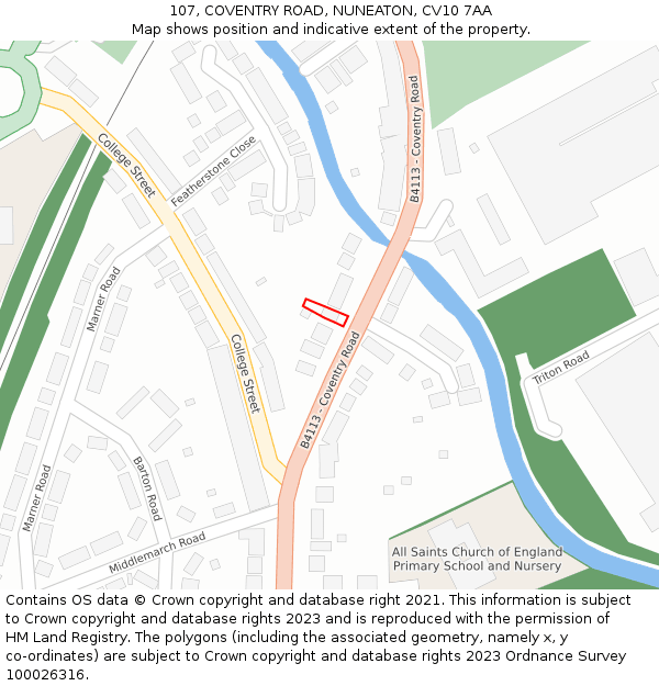 107, COVENTRY ROAD, NUNEATON, CV10 7AA: Location map and indicative extent of plot