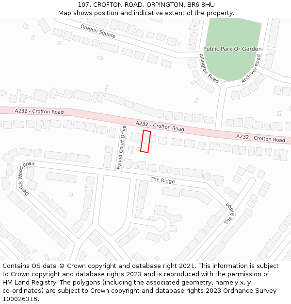 107, CROFTON ROAD, ORPINGTON, BR6 8HU: Location map and indicative extent of plot