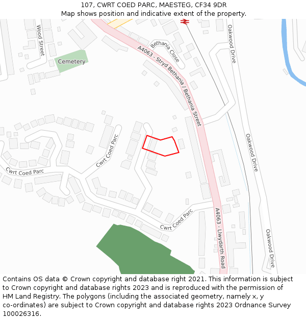 107, CWRT COED PARC, MAESTEG, CF34 9DR: Location map and indicative extent of plot