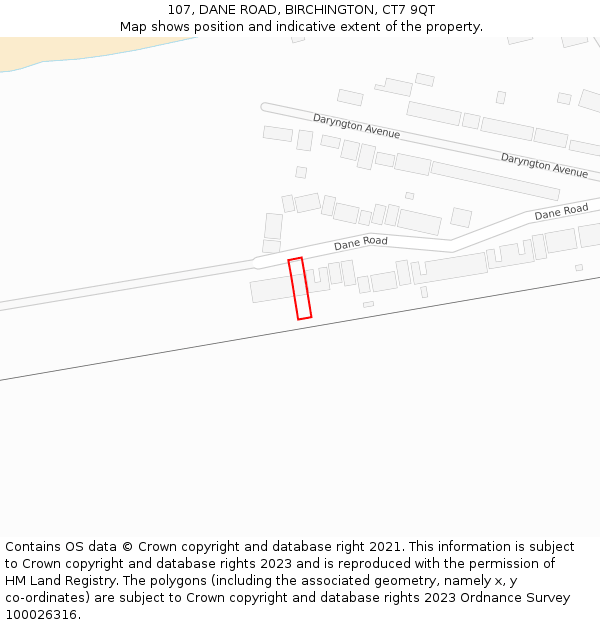 107, DANE ROAD, BIRCHINGTON, CT7 9QT: Location map and indicative extent of plot
