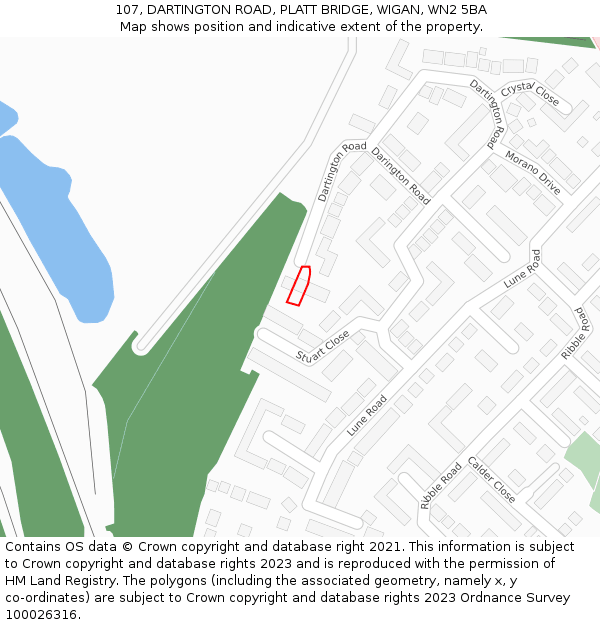 107, DARTINGTON ROAD, PLATT BRIDGE, WIGAN, WN2 5BA: Location map and indicative extent of plot
