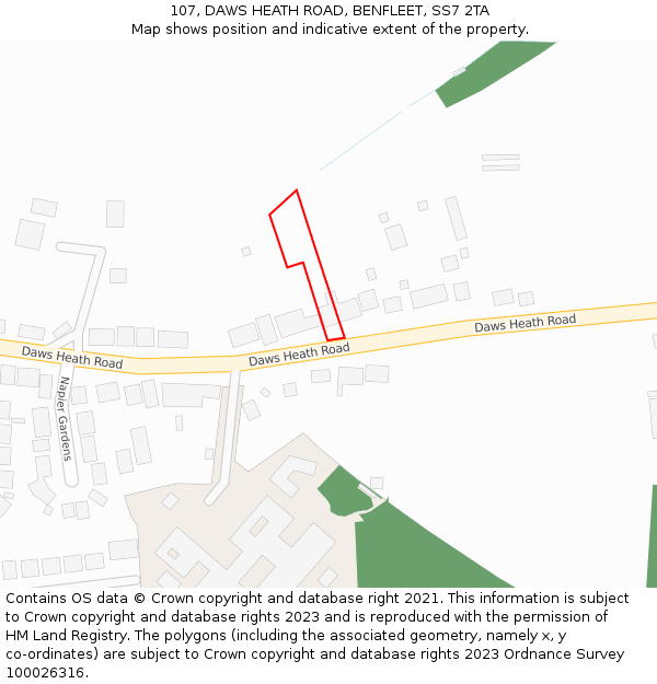 107, DAWS HEATH ROAD, BENFLEET, SS7 2TA: Location map and indicative extent of plot