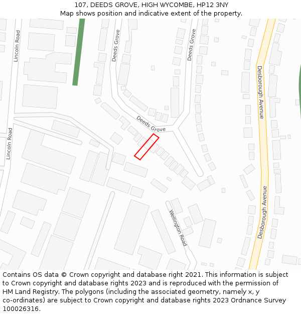 107, DEEDS GROVE, HIGH WYCOMBE, HP12 3NY: Location map and indicative extent of plot