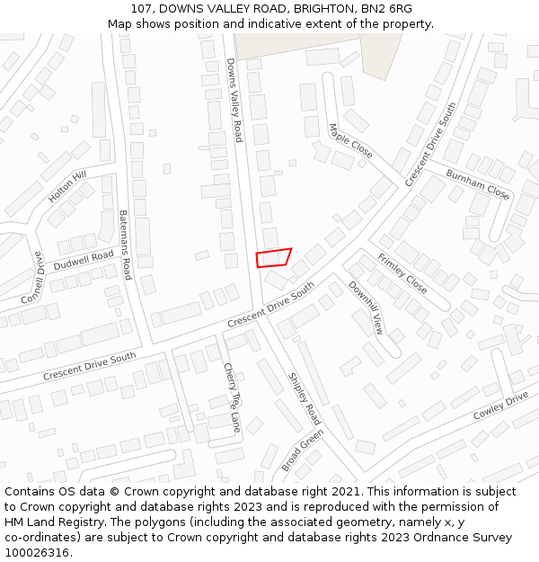 107, DOWNS VALLEY ROAD, BRIGHTON, BN2 6RG: Location map and indicative extent of plot