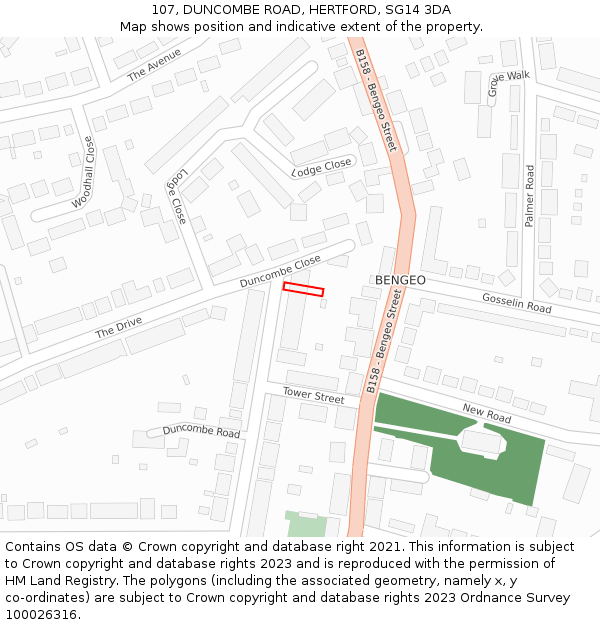 107, DUNCOMBE ROAD, HERTFORD, SG14 3DA: Location map and indicative extent of plot