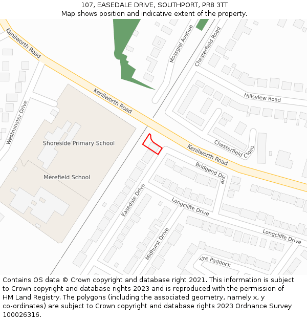 107, EASEDALE DRIVE, SOUTHPORT, PR8 3TT: Location map and indicative extent of plot