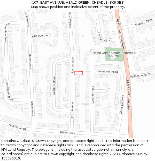 107, EAST AVENUE, HEALD GREEN, CHEADLE, SK8 3BS: Location map and indicative extent of plot