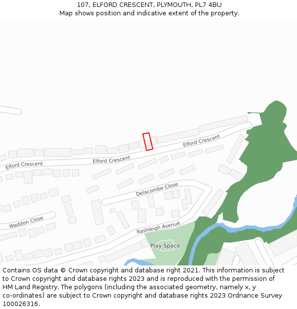 107, ELFORD CRESCENT, PLYMOUTH, PL7 4BU: Location map and indicative extent of plot