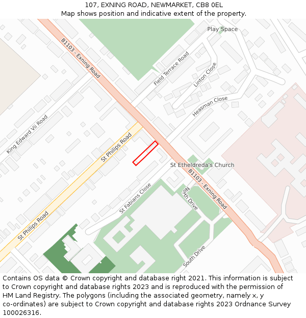 107, EXNING ROAD, NEWMARKET, CB8 0EL: Location map and indicative extent of plot