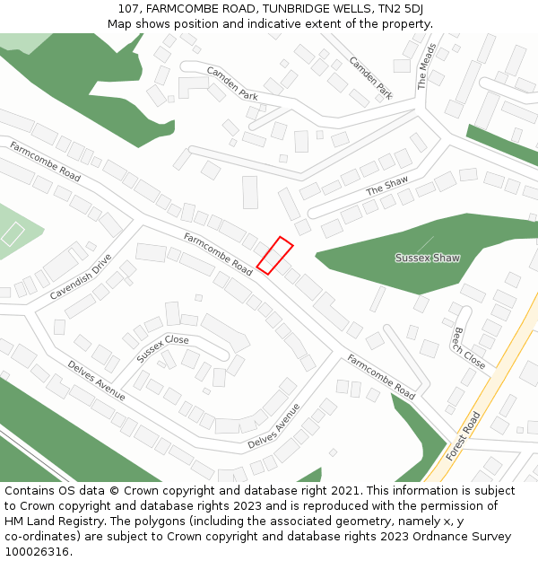 107, FARMCOMBE ROAD, TUNBRIDGE WELLS, TN2 5DJ: Location map and indicative extent of plot