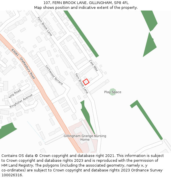 107, FERN BROOK LANE, GILLINGHAM, SP8 4FL: Location map and indicative extent of plot