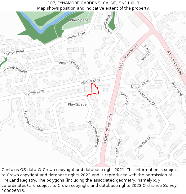 107, FYNAMORE GARDENS, CALNE, SN11 0UB: Location map and indicative extent of plot