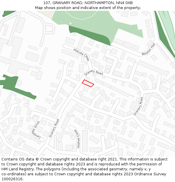 107, GRANARY ROAD, NORTHAMPTON, NN4 0XB: Location map and indicative extent of plot