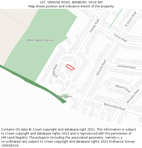 107, GRANGE ROAD, BANBURY, OX16 9AT: Location map and indicative extent of plot