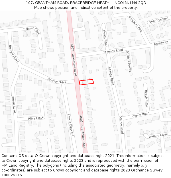 107, GRANTHAM ROAD, BRACEBRIDGE HEATH, LINCOLN, LN4 2QD: Location map and indicative extent of plot