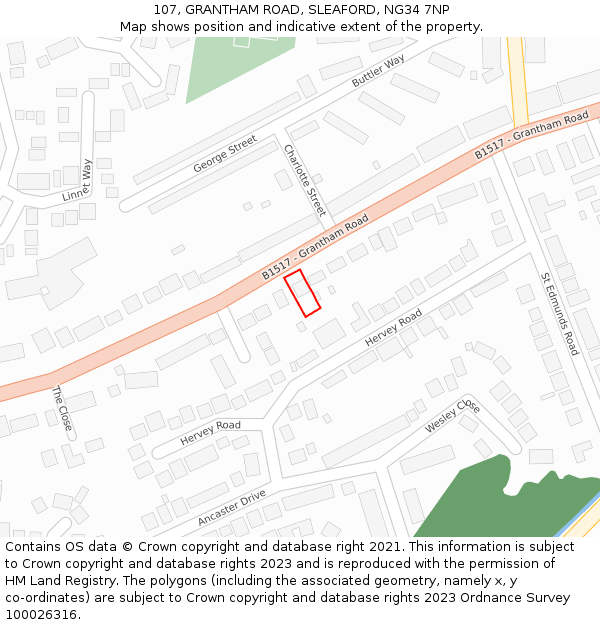 107, GRANTHAM ROAD, SLEAFORD, NG34 7NP: Location map and indicative extent of plot