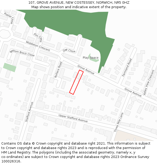 107, GROVE AVENUE, NEW COSTESSEY, NORWICH, NR5 0HZ: Location map and indicative extent of plot