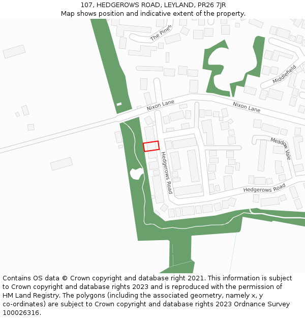107, HEDGEROWS ROAD, LEYLAND, PR26 7JR: Location map and indicative extent of plot