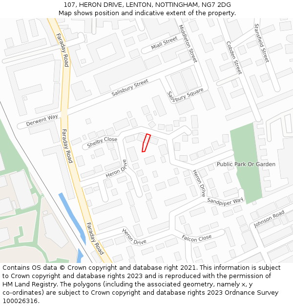 107, HERON DRIVE, LENTON, NOTTINGHAM, NG7 2DG: Location map and indicative extent of plot