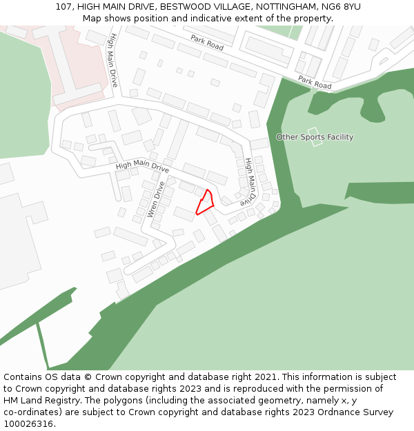 107, HIGH MAIN DRIVE, BESTWOOD VILLAGE, NOTTINGHAM, NG6 8YU: Location map and indicative extent of plot