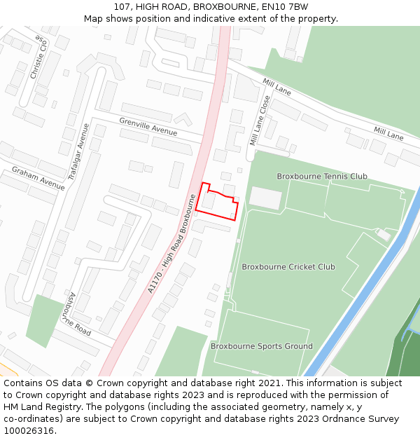 107, HIGH ROAD, BROXBOURNE, EN10 7BW: Location map and indicative extent of plot